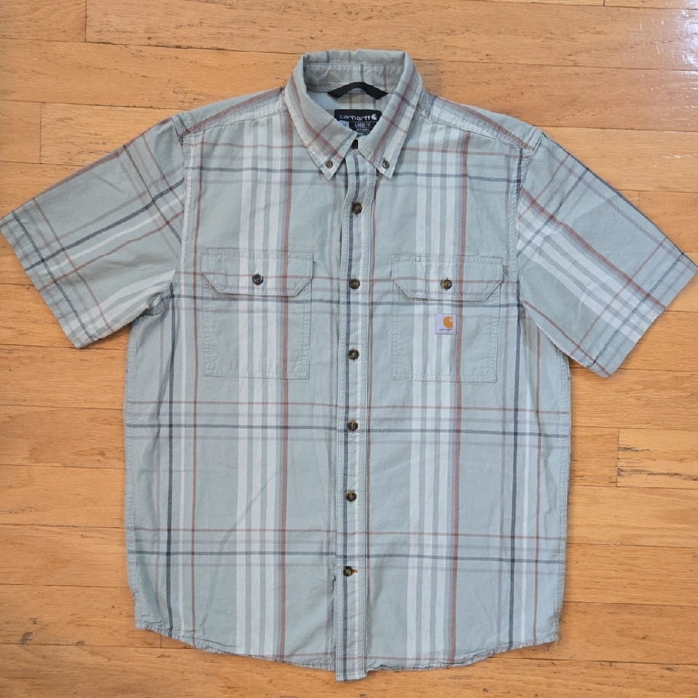 Carhartt Men's Size Medium Loose Fit Midweightshort Sleeve Plaid Shirt #105175